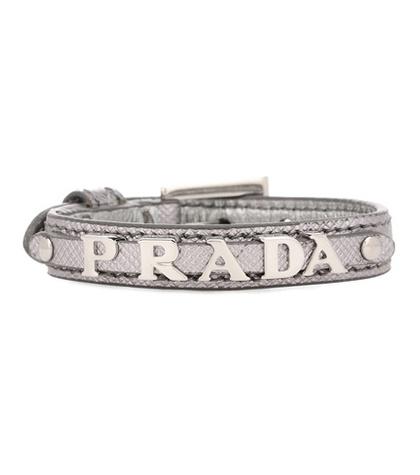 Prada Metallic Leather Logo Bracelet