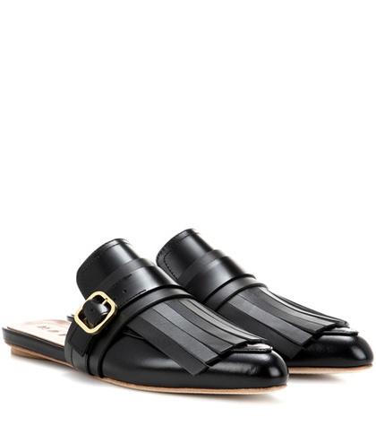 Balenciaga Fringed Leather Slippers