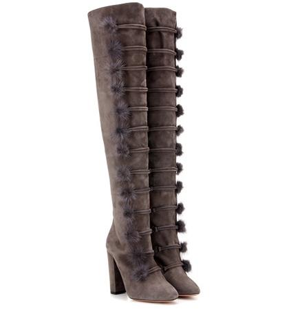 Aquazzura Ulyana 105 Fur-trimmed Suede Over-the-knee Boots