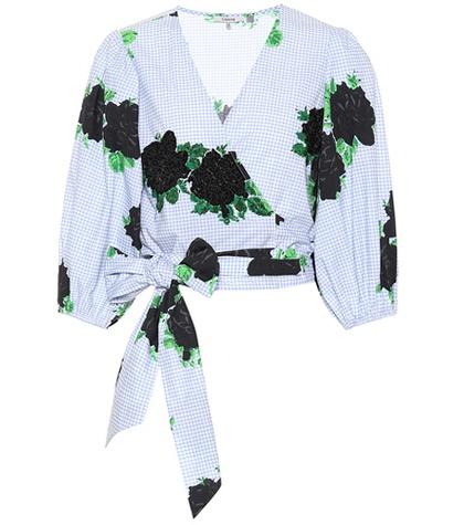 Ganni Pine Floral And Sequin Wrap Blouse
