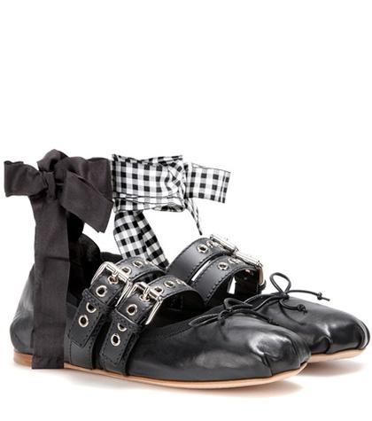 Balmain Buckle-embellished Leather Ballerinas