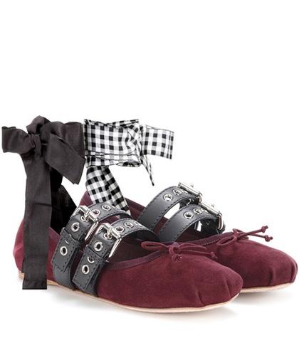 Miu Miu Buckle-embellished Suede Ballerinas