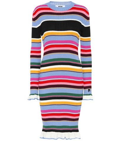 Msgm Striped Wool-blend Midi Dress