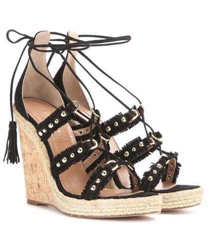 Aquazzura Tulum 115 Embellished Suede Wedge Espadrilles