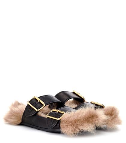 Chlo Fur-lined Leather Sandals