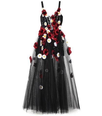 Rochas Floral-embellished Tulle Gown