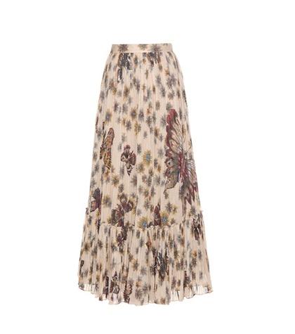 Valentino Printed Pleated Cotton Maxi Skirt