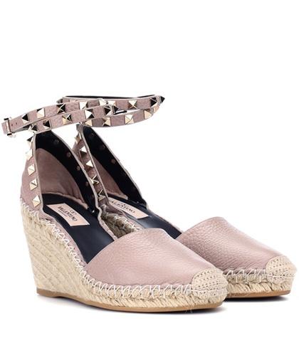 Joseph Valentino Garavani Rockstud Leather Wedge Espadrilles