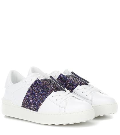 Joseph Valentino Garavani Open Swarovski Crystal Embellished Leather Sneakers