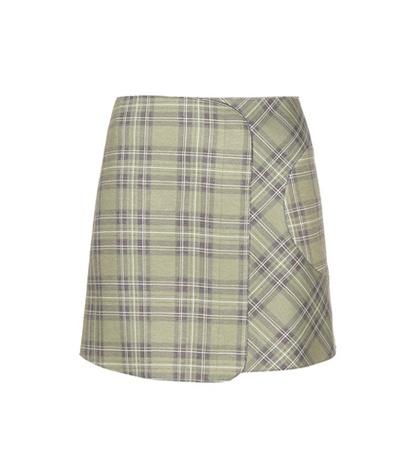 Victoria Beckham Denim Check Wrap Miniskirt