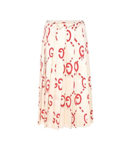 Gucci Guccighost Pleated Printed Silk Skirt