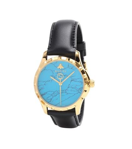 Balenciaga G-timeless 38mm Yellow Gold Pvd And Leather Watch