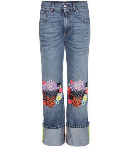 Christopher Kane Wide-leg Jeans With Floral Appliqué