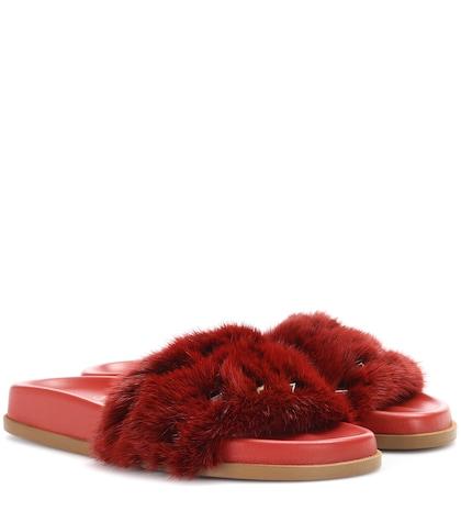 Tory Sport Valentino Garavani Mink Fur Slides