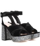 Miu Miu Velvet And Glitter Platform Sandals