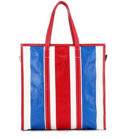 Balenciaga Bazar Medium Striped Leather Tote