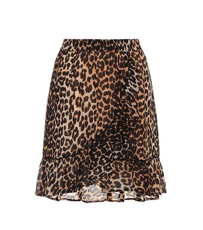 Ganni Leopard-printed Georgette Skirt