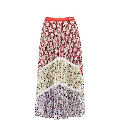 Valentino Pleated Floral Midi Skirt