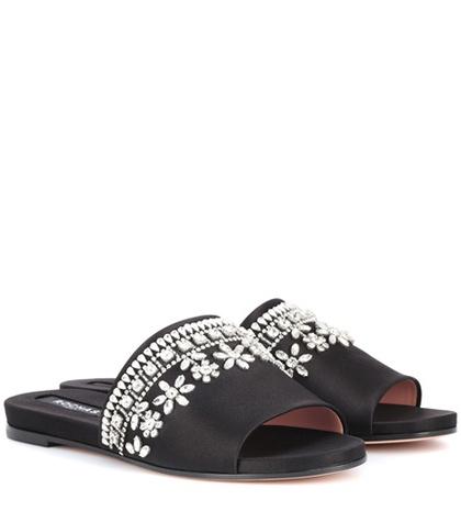 Fendi Embellished Satin Slides