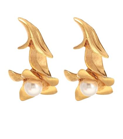 Oscar De La Renta Pearl Flower Earrings