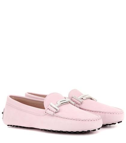 Jimmy Choo Gommini Double T Crystal-embellished Suede Loafers
