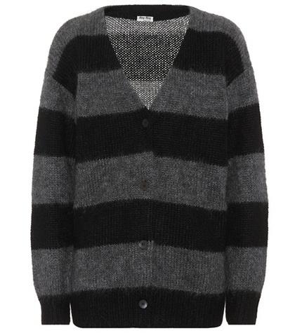 Miu Miu Striped Mohair And Wool Cardigan