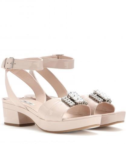 Miu Miu Embellished Patent Leather Sandals