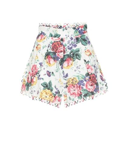 Zimmermann Allia Floral High-rise Linen Shorts