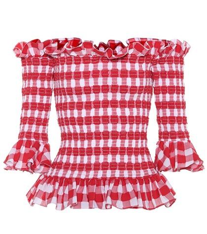 Caroline Constas Calida Gingham Off-the-shoulder Top
