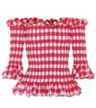 Caroline Constas Calida Gingham Off-the-shoulder Top