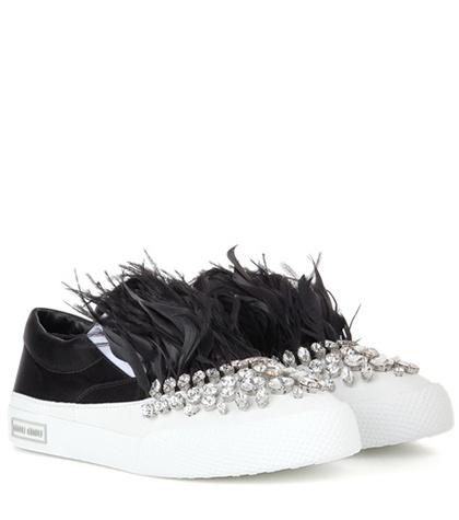 Miu Miu Crystal Embellished Satin Slip-on Sneakers