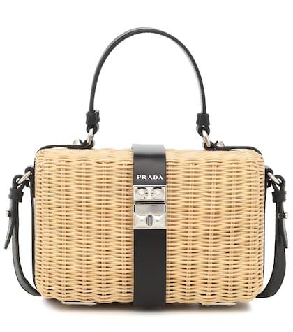 Fendi Kids Wicker And Leather Shoulder Bag