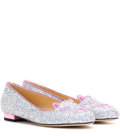 Miu Miu Kitty Flat Glitter Slippers
