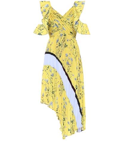 Self-portrait Floral-printed Plissé Dress