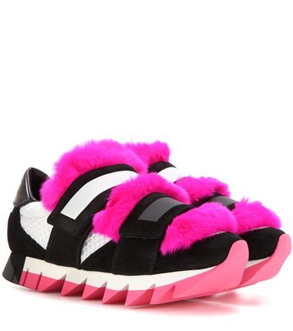 Dolce & Gabbana Fur-embellished Suede And Mesh Sneakers