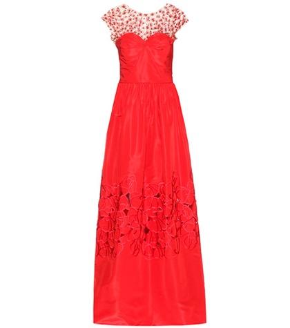 Oscar De La Renta Embellished Silk Dress