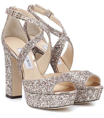 Jimmy Choo April 120 Glitter Plateau Sandals