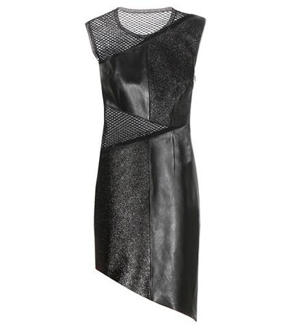 Saint Laurent Embellished Leather And Mesh Minidress