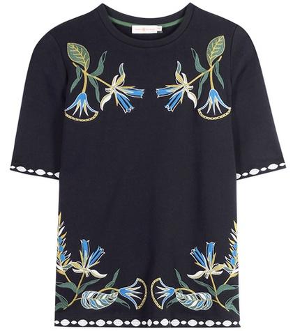 Tory Burch Ainsley Embroidered Cotton Jersey Top