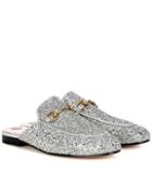 Gucci Princetown Glitter-coated Leather Slippers