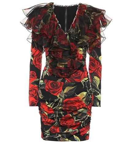 Dolce & Gabbana Rose-printed Stretch Silk Minidress