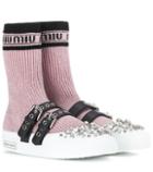 Miu Miu Embellished Knit Sneakers