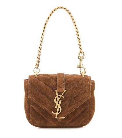 Chlo Mini Collège Chain Wallet Quilted Suede Handbag