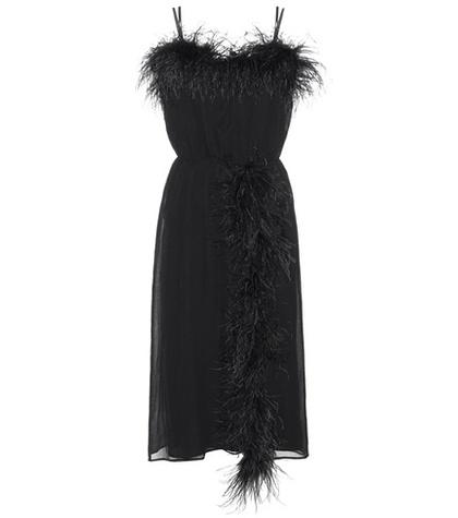 Prada Feather-trimmed Silk Dress