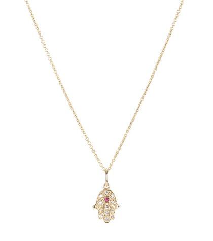 Sydney Evan Baby Hamsa 14kt Yellow Gold Necklace With Ruby And White Diamonds