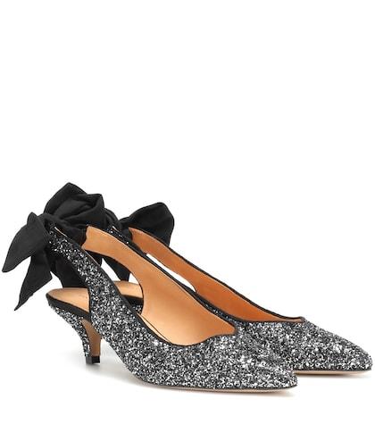 Ganni Bow Kitten Heel Glitter Pumps