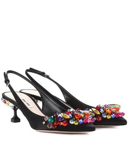 Miu Miu Embellished Satin Slingback Pumps