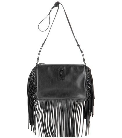 Oscar De La Renta Small Monogram Fringed Leather Shoulder Bag