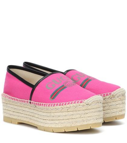 Gucci Logo Platform Canvas Espadrilles