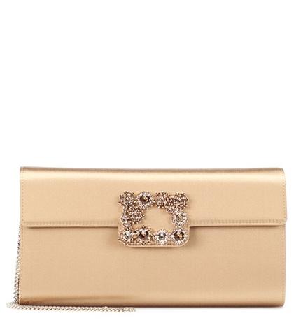 Roger Vivier Envelope Flowers Satin Clutch